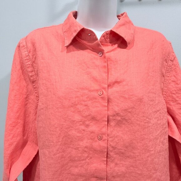 Sutton Studio 100% Linen Button Up Blouse Tunic Coastal Beachy Coral Womens XL - Picture 2 of 12